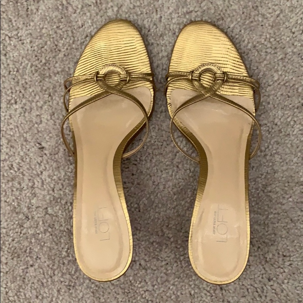 LOFT Cypriana Gold Leather Lizard Print High Heel Sandals Size 9